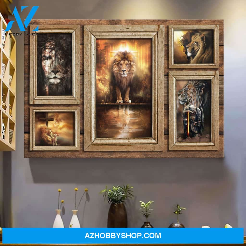 Awesome lions in picture frames Jesus Landscape Canvas Prints - Wall Art
