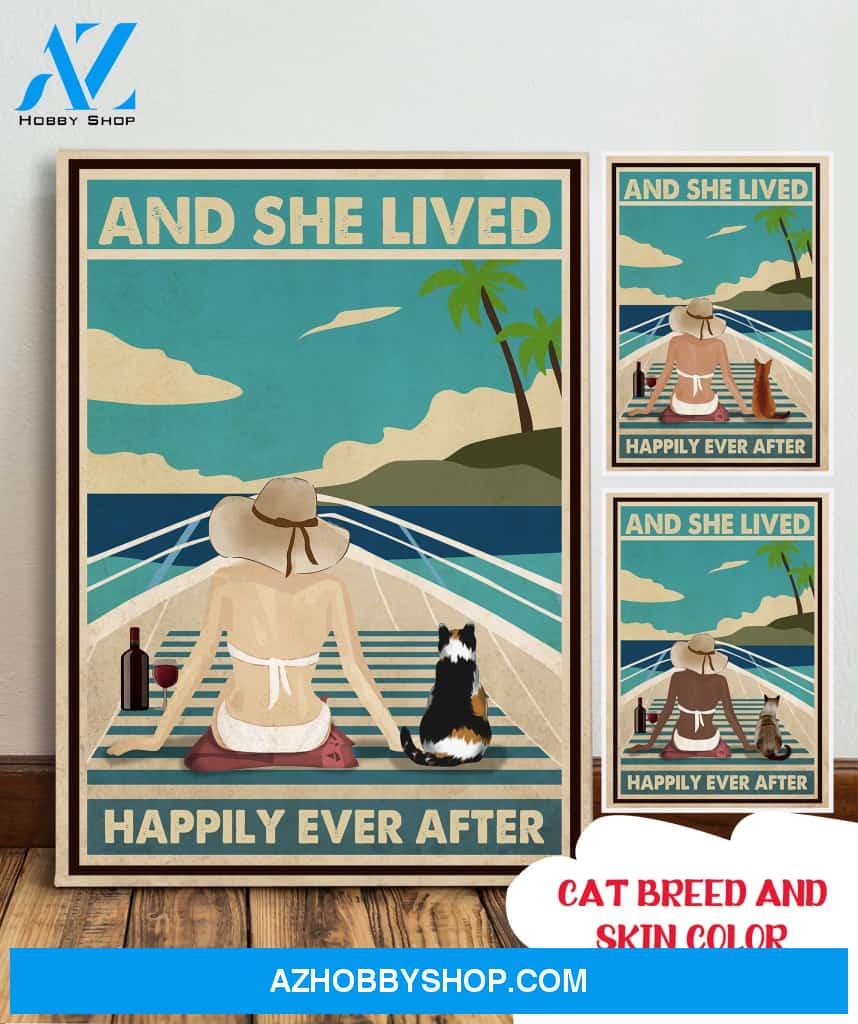 Boat With Cat - Personalized Custom Canvas - Happily Ever After