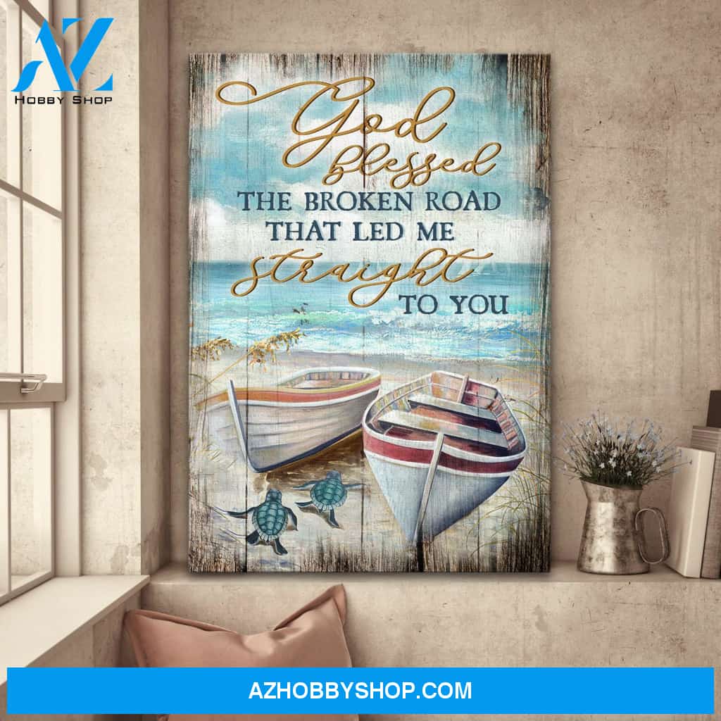 Boats by the beach - God blessed the broken road that led me to you - Couple Portrait Canvas Prints - Wall Art
