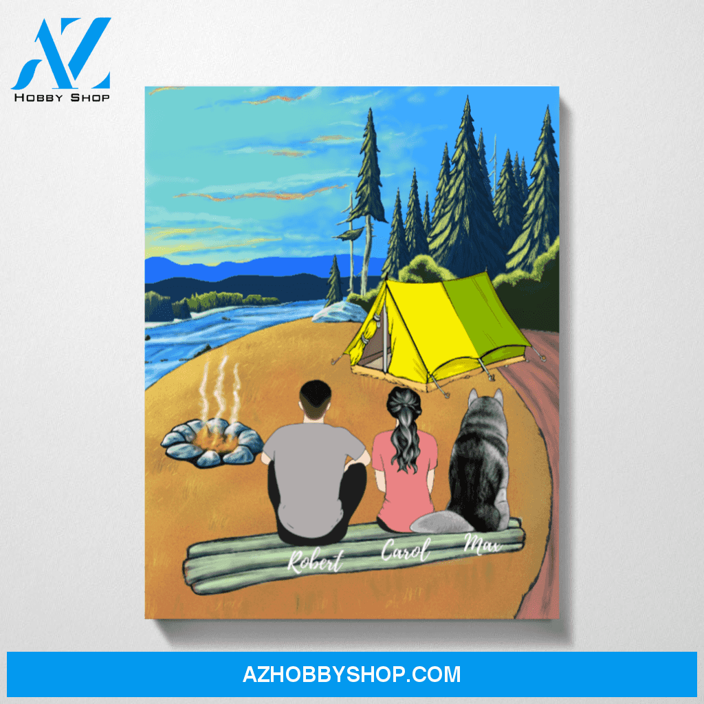 Camping Man Woman Dogs Customized Premium Canvas