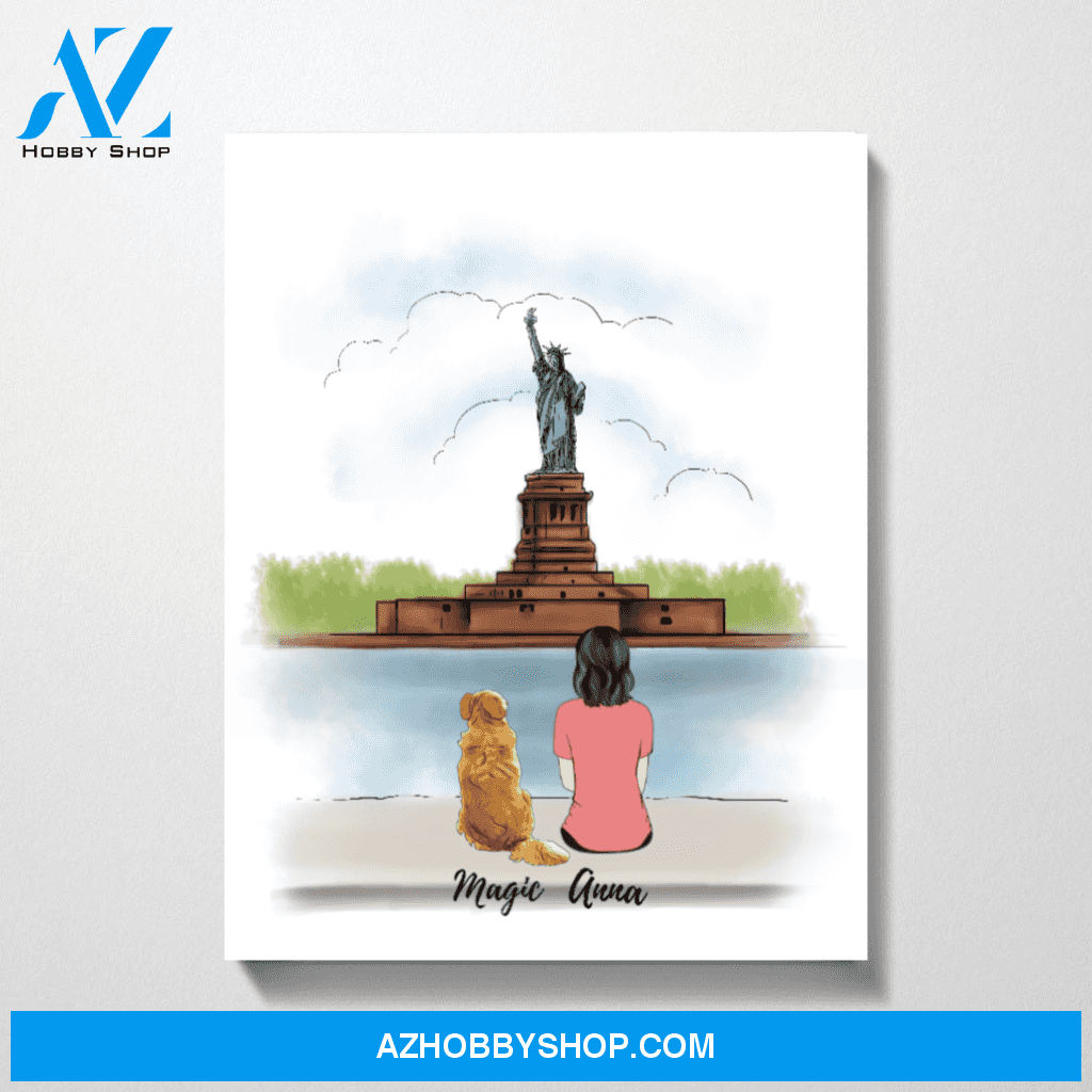 Custom Statue of Liberty Woman and Dogs Premium Canvas