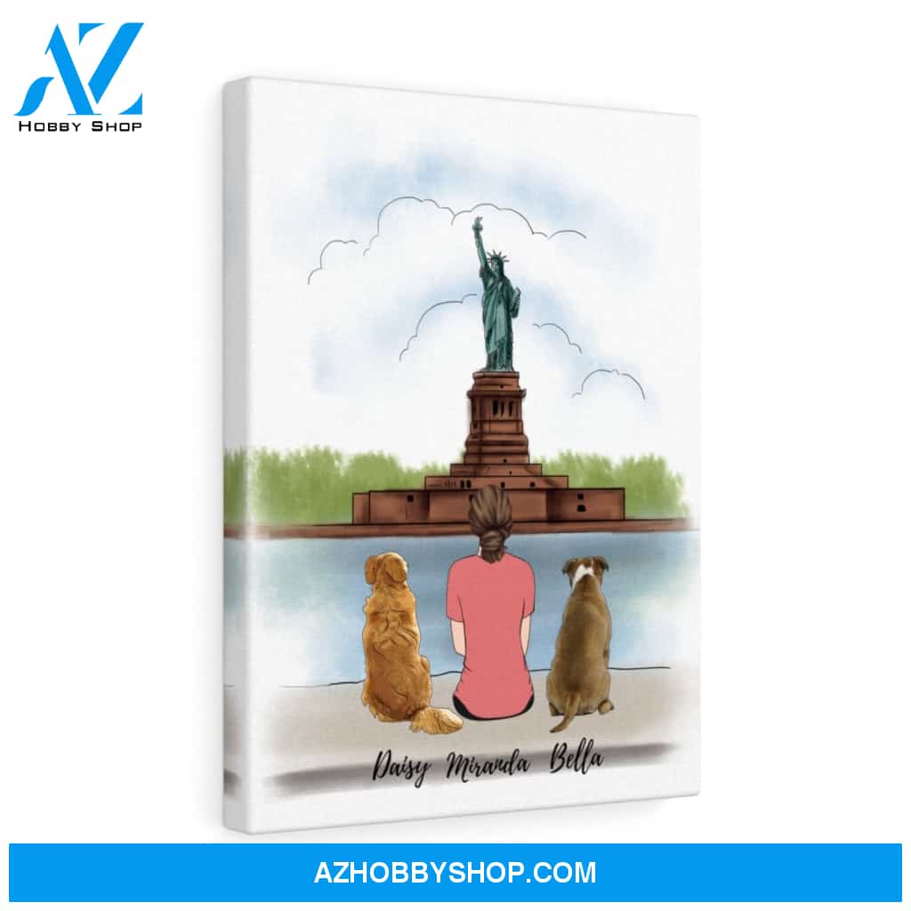 Custom Statue of Liberty Woman and Dogs Premium Canvas