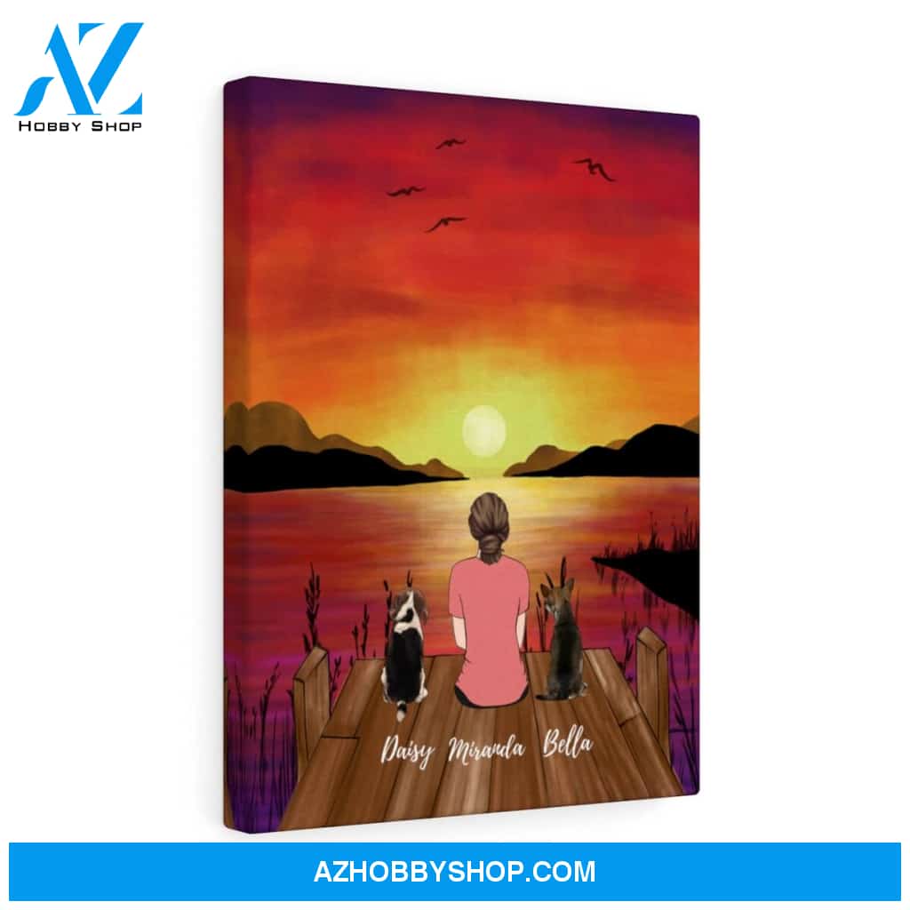 Custom Sunset Woman and Dogs Premium Canvas