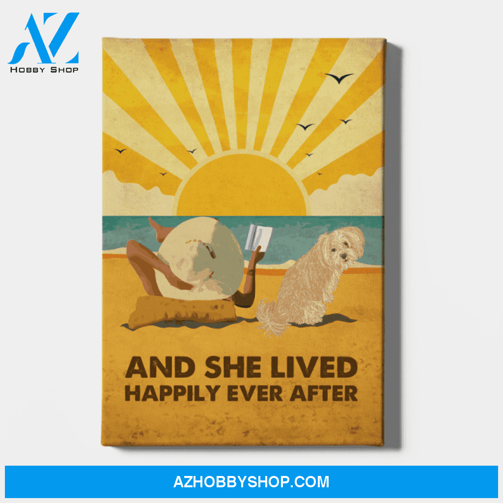 Dog Happily Ever After - Personalized Custom Canvas - Dog, Beach and Book