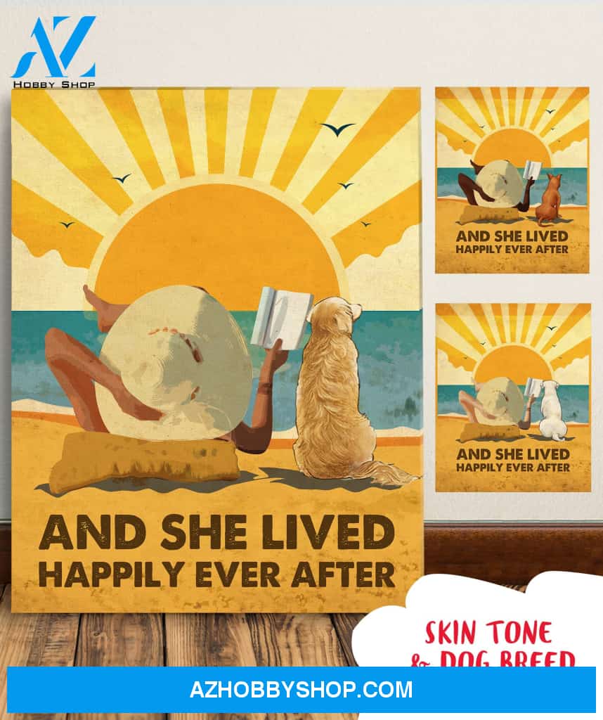 Dog Happily Ever After - Personalized Custom Canvas - Dog, Beach and Book