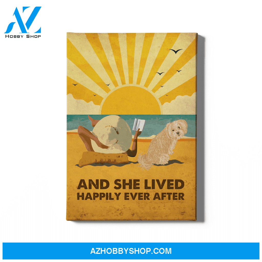 Dog Happily Ever After - Personalized Custom Canvas - Dog, Beach and Book