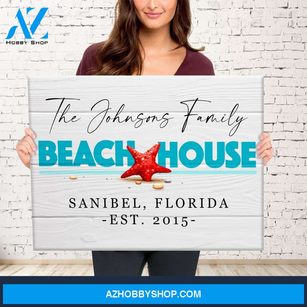 Family Beach House Sign Premium Canvas