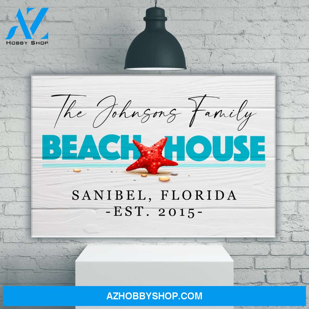 Family Beach House Sign Premium Canvas