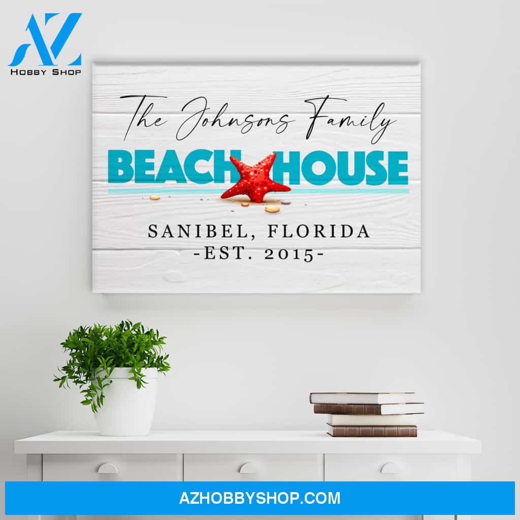 Family Beach House Sign Premium Canvas