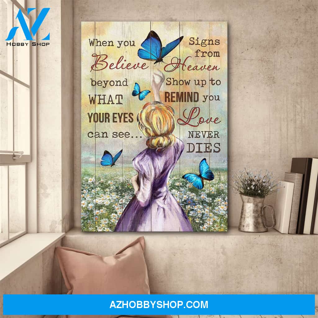 Girl with butterflies - Love never dies Heaven Portrait Canvas Prints - Wall Art