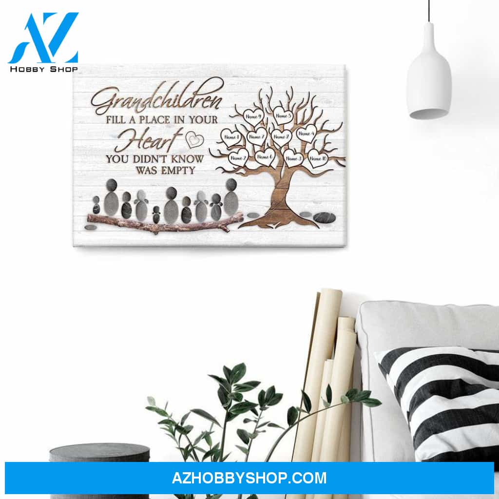Grandchildren Fill A Place In Your Heart, Family Custom Canvas & Poster, Gift For Family