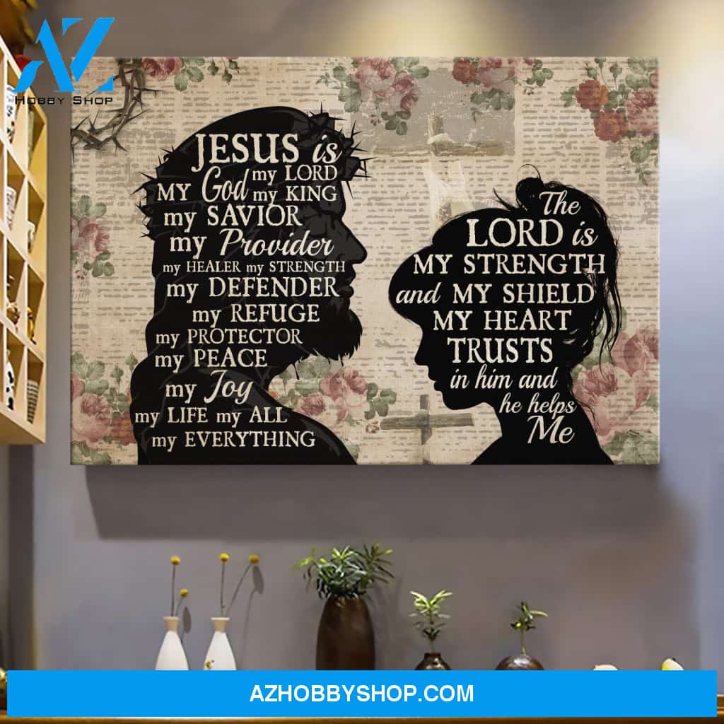 Jesus and girl - The Lord is my strength and my shield Jesus Landscape Canvas Prints - Wall Art