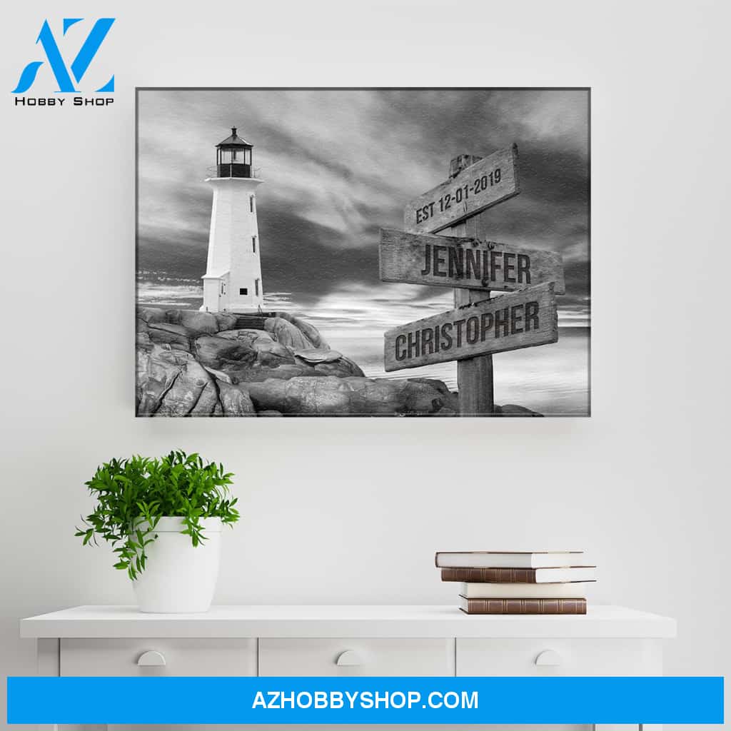 Lighthouse Sunset Names Premium Canvas