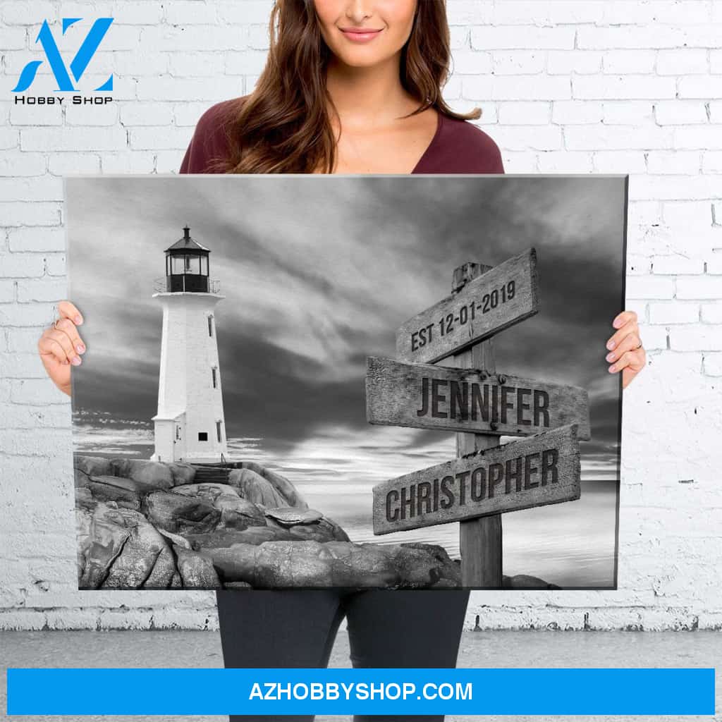 Lighthouse Sunset Names Premium Canvas