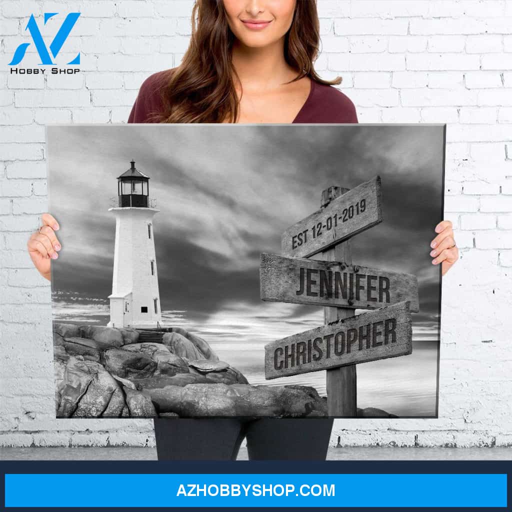 Lighthouse Sunset Names Premium Canvas