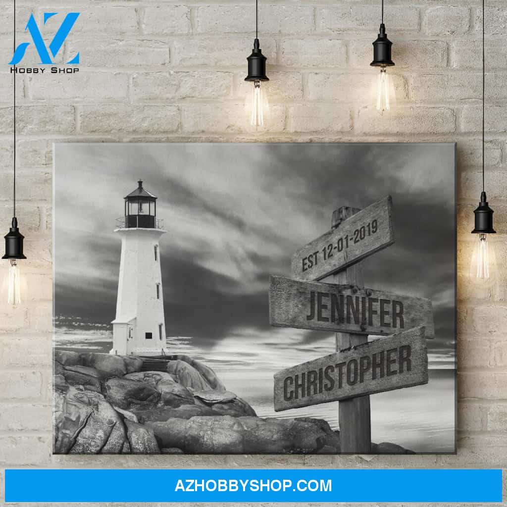 Lighthouse Sunset Names Premium Canvas