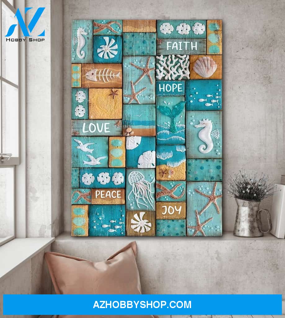 Marine pattern - Faith, hope, love, peace - Jesus Portrait Canvas Prints - Wall Art