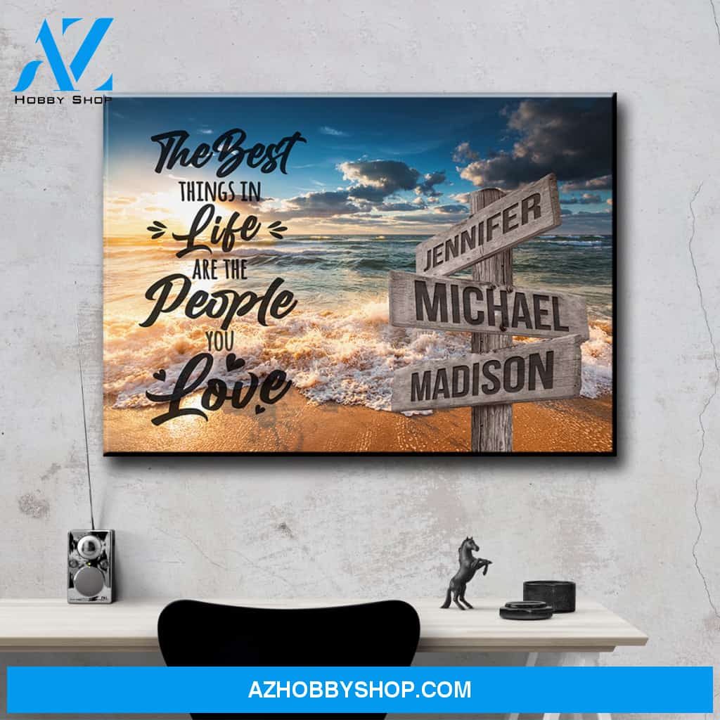 Ocean Sunset Color with Saying 3 Multi-Names Premium Canvas