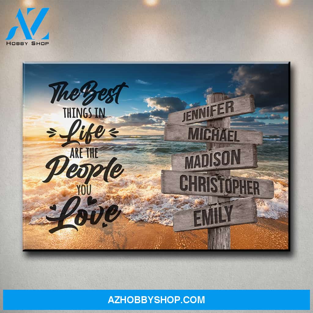 Ocean Sunset Color with Saying 3 Multi-Names Premium Canvas