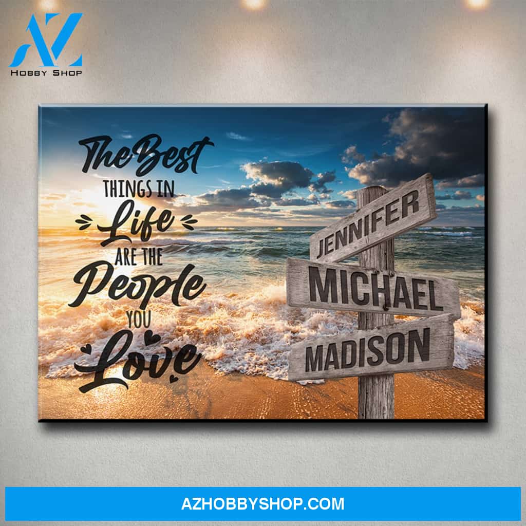 Ocean Sunset Color with Saying 3 Multi-Names Premium Canvas
