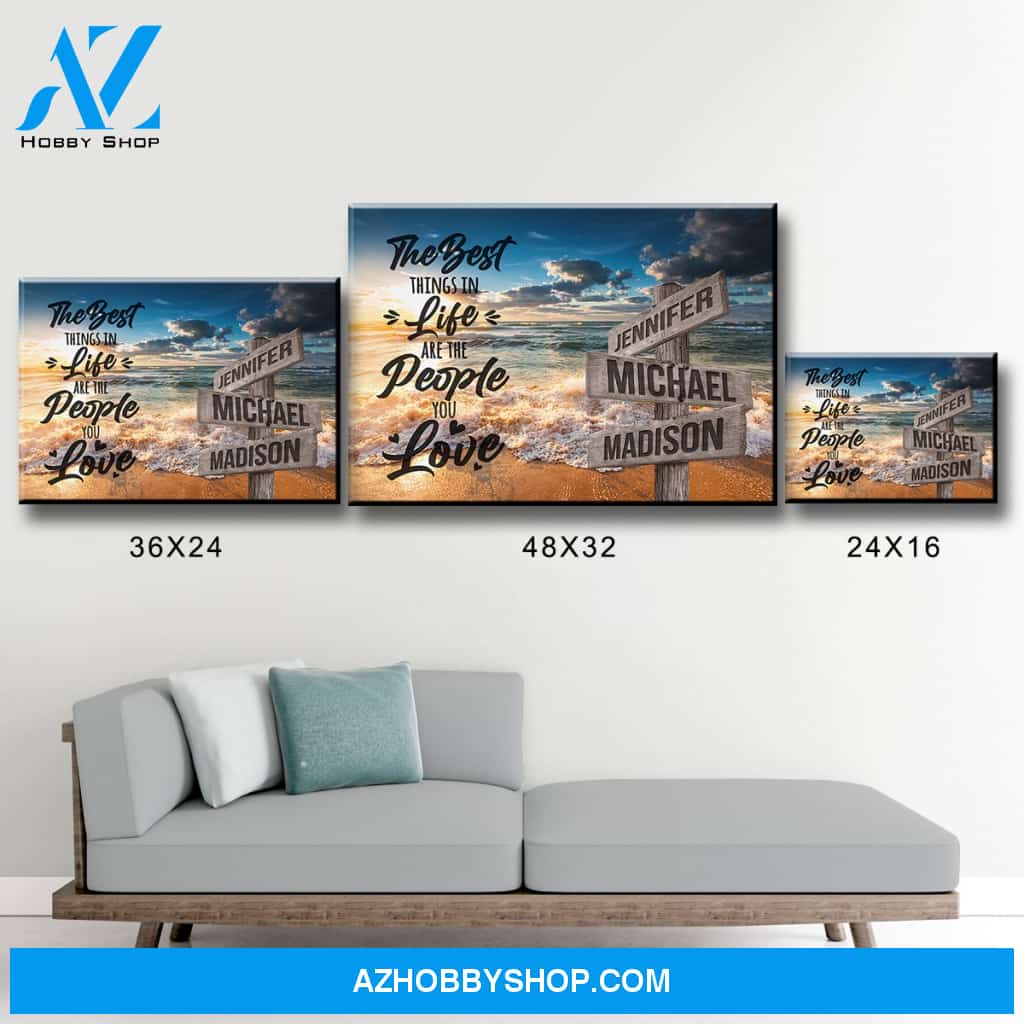Ocean Sunset Color with Saying 3 Multi-Names Premium Canvas