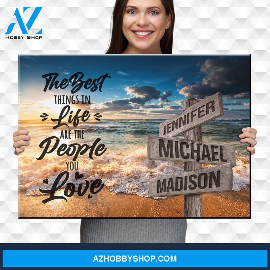 Ocean Sunset Color with Saying 3 Multi-Names Premium Canvas