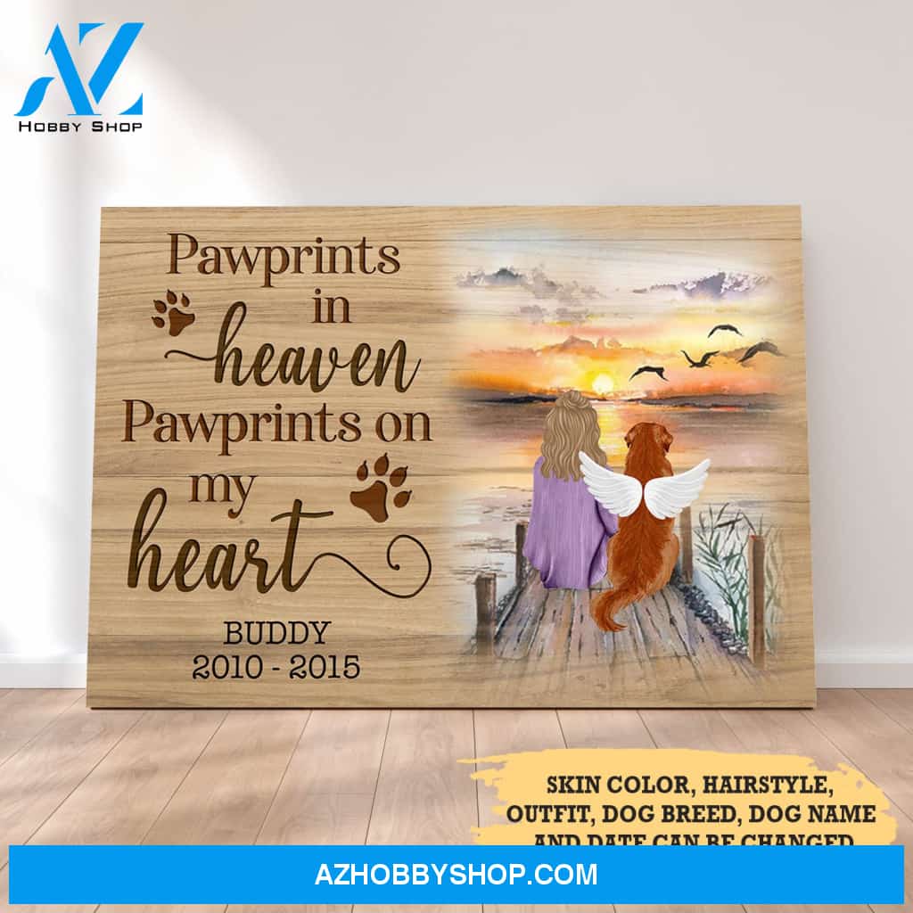 Pawprints In Heaven Pawprints On My Heart - Personalized Custom Matte Canvas - Memorial Dog Gifts