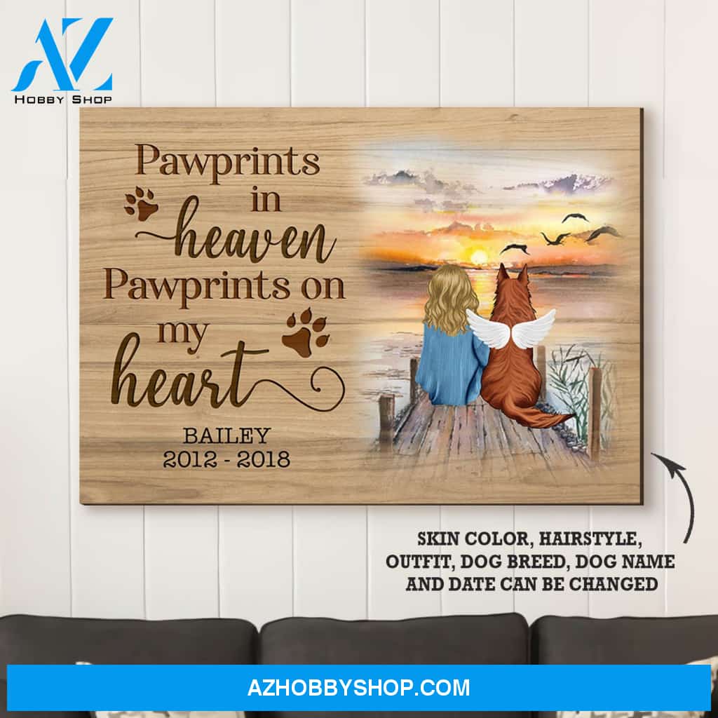 Pawprints In Heaven Pawprints On My Heart - Personalized Custom Matte Canvas - Memorial Dog Gifts