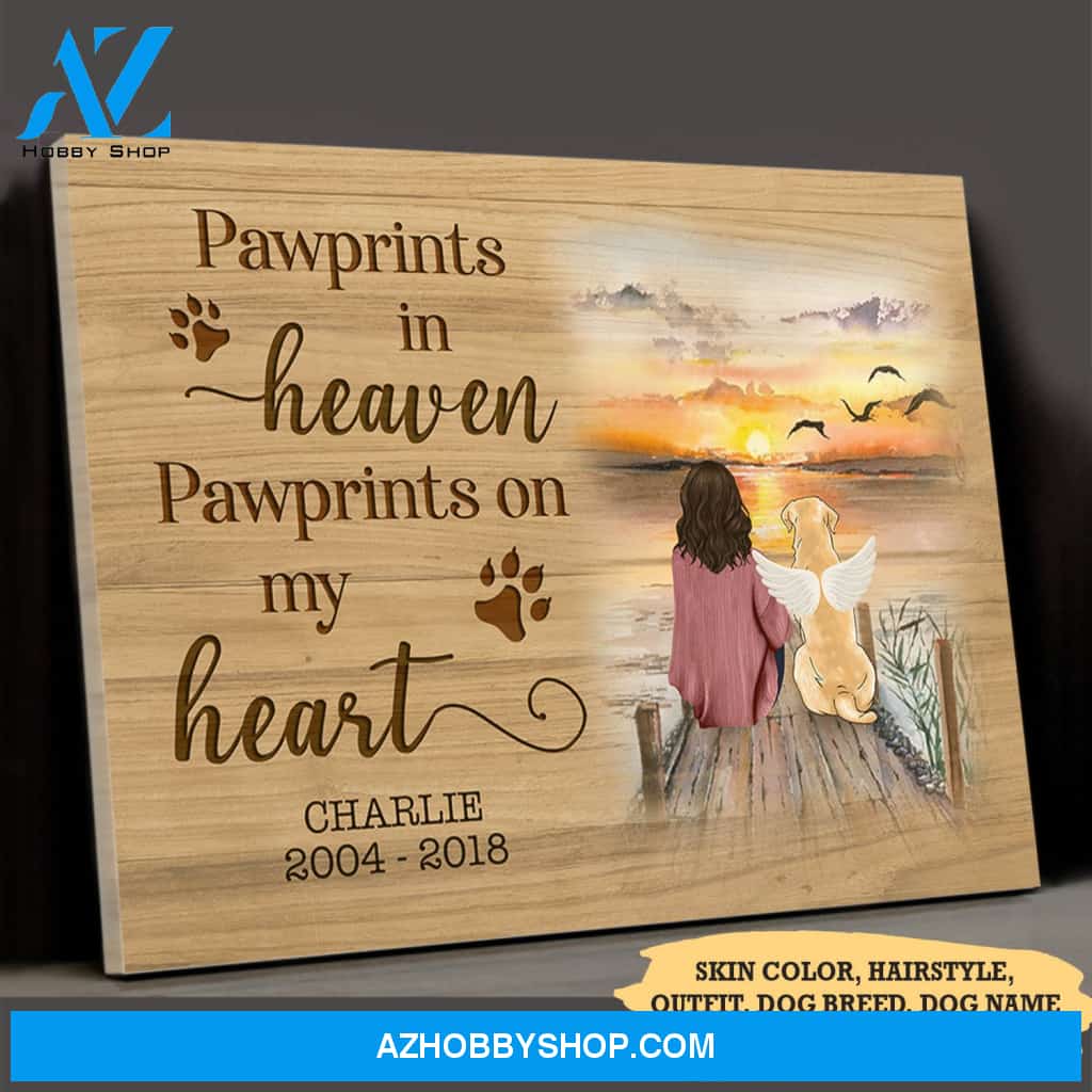 Pawprints In Heaven Pawprints On My Heart - Personalized Custom Matte Canvas - Memorial Dog Gifts