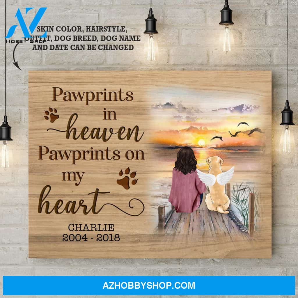 Pawprints In Heaven Pawprints On My Heart - Personalized Custom Matte Canvas - Memorial Dog Gifts