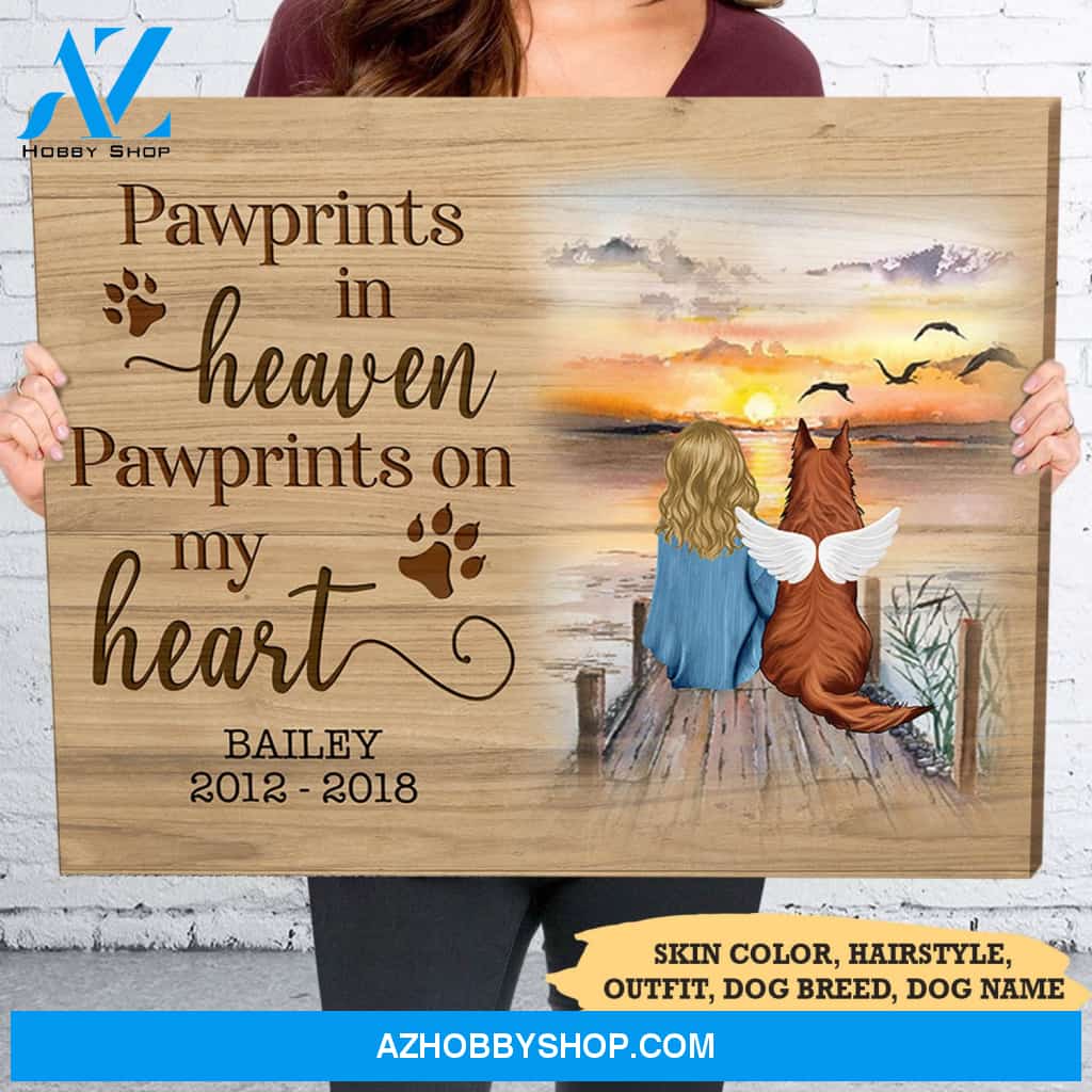 Pawprints In Heaven Pawprints On My Heart - Personalized Custom Matte Canvas - Memorial Dog Gifts