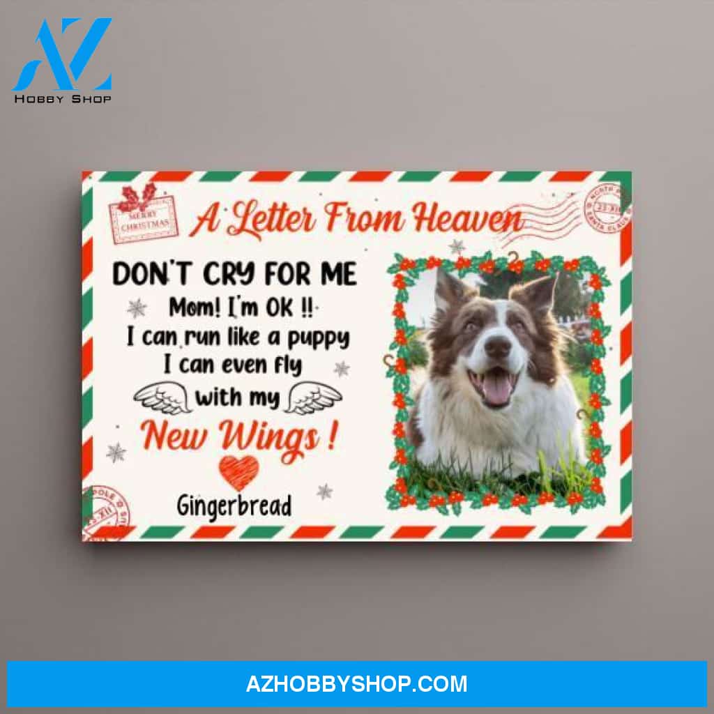 Personalized Canvas, A Letter From Heaven, Don't Cry for Me, Christmas Theme, Christmas Postcard, Memorial Gifts for Dog Lovers