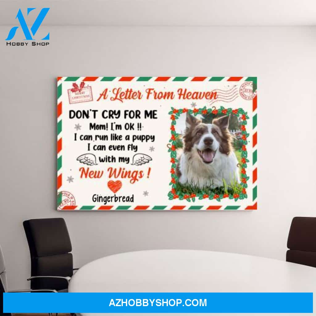 Personalized Canvas, A Letter From Heaven, Don't Cry for Me, Christmas Theme, Christmas Postcard, Memorial Gifts for Dog Lovers