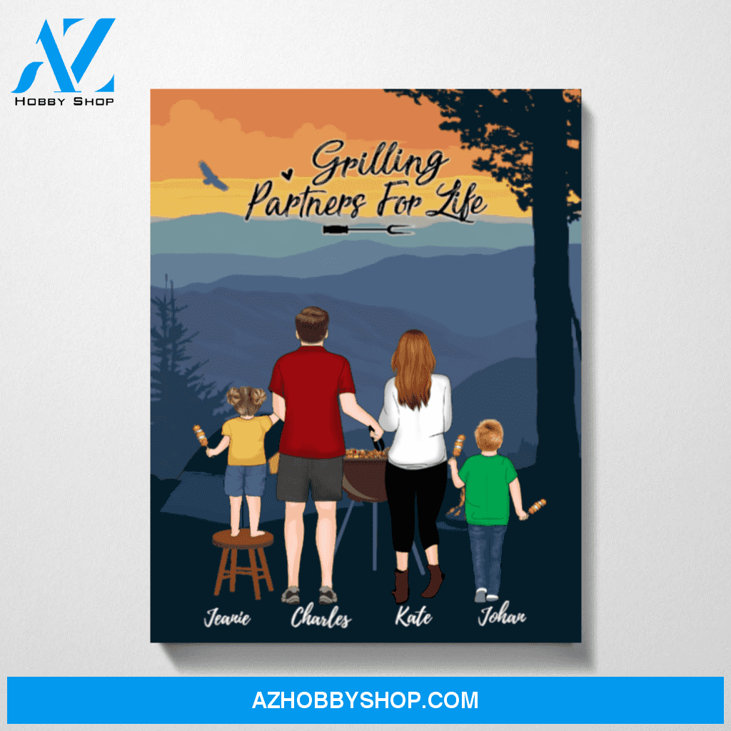 Personalized Canvas, Barbecue Family At Camping Site Gift for BBQ Lovers