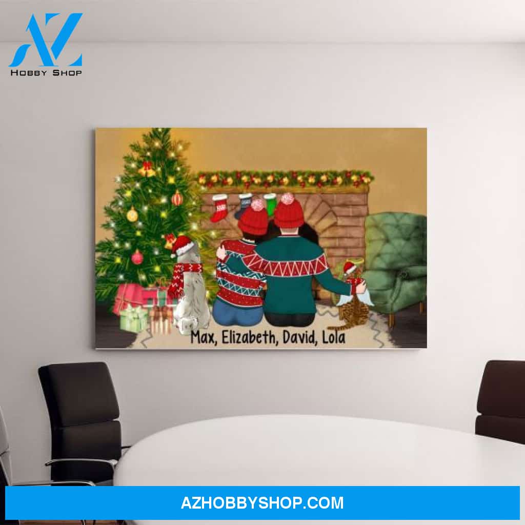 Personalized Canvas, Christmas Couple With Pets, Gift For Christmas