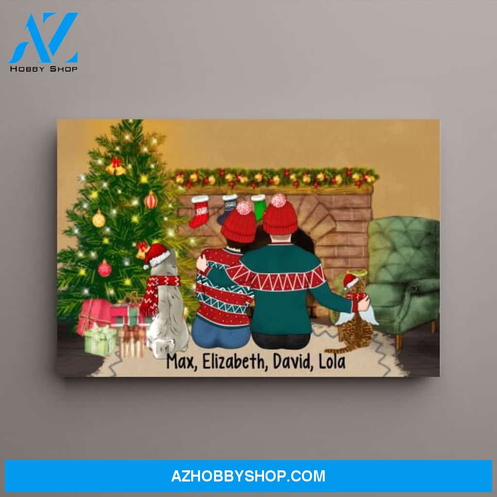 Personalized Canvas, Christmas Couple With Pets, Gift For Christmas