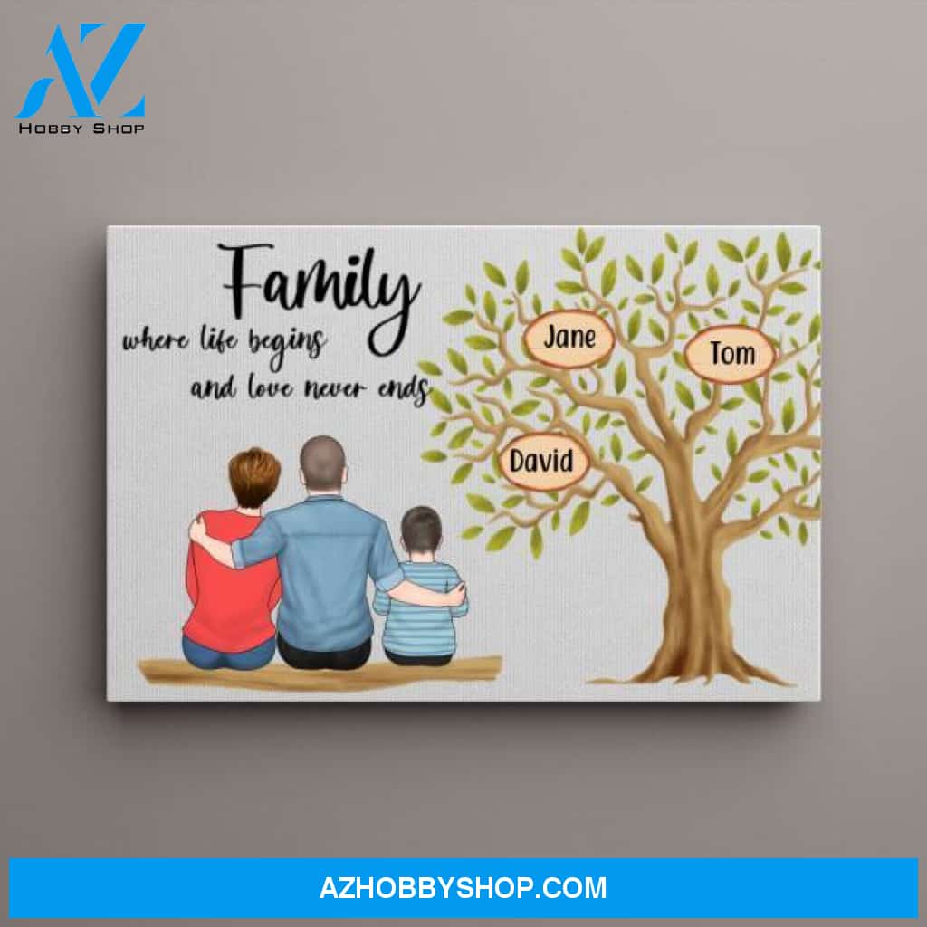 Personalized Canvas, Family Where Life Begins and Love Never Ends, Family Tree, Gifts for Family