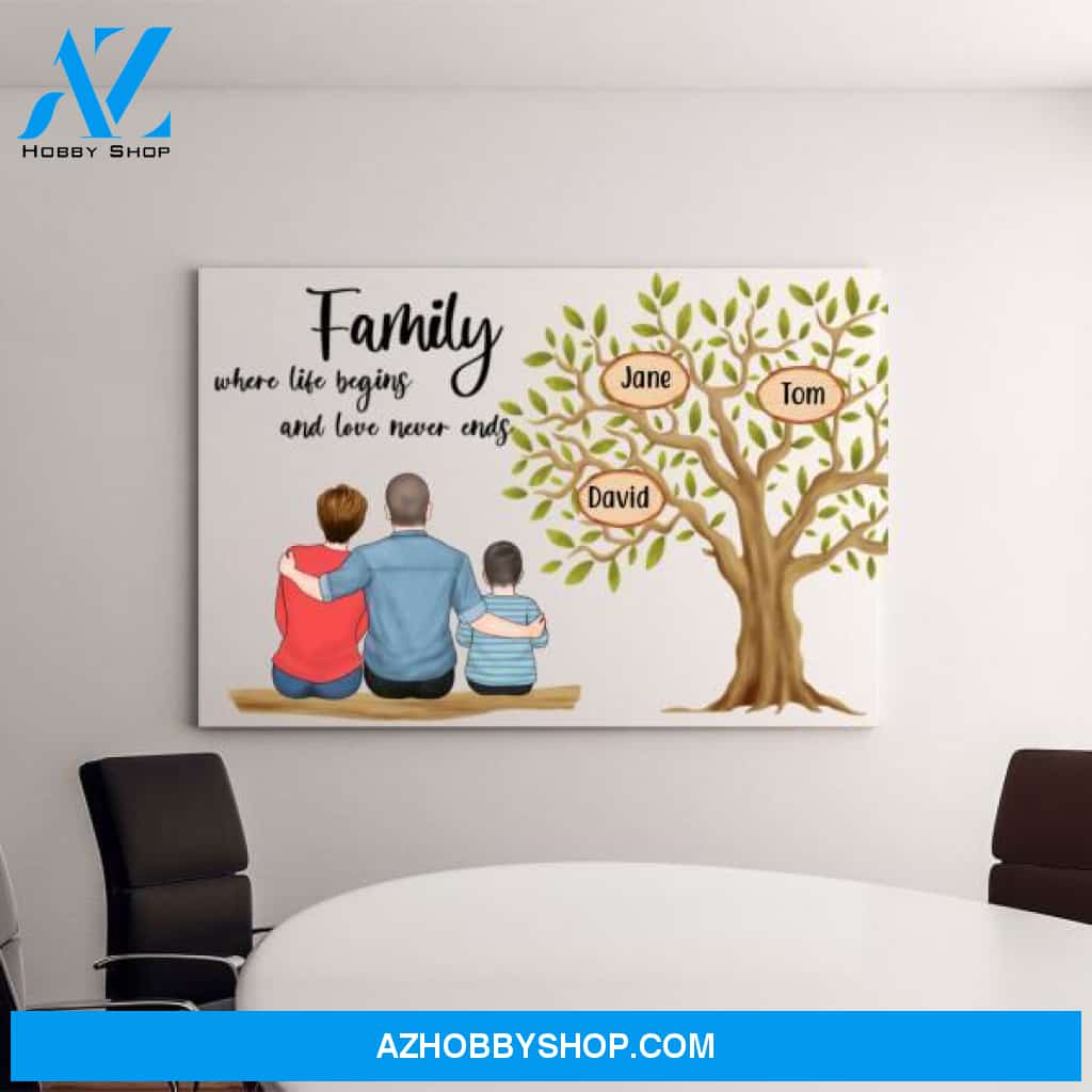 Personalized Canvas, Family Where Life Begins and Love Never Ends, Family Tree, Gifts for Family