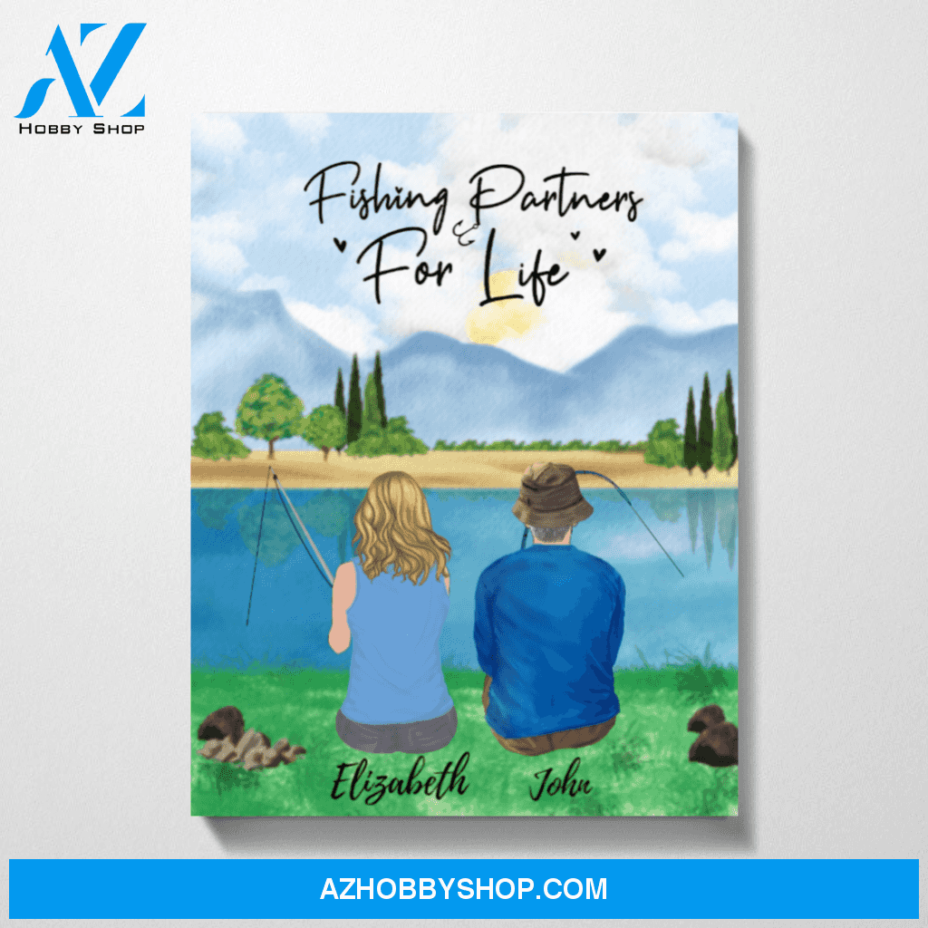 Personalized Canvas, Man and Woman Fishing, Custom Gift for Fishing Lovers