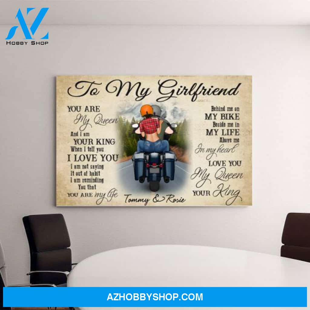 Personalized Canvas, Motorcyle Couple, Gift for Biker Wife, Motorcycle Lovers, Riding Couple