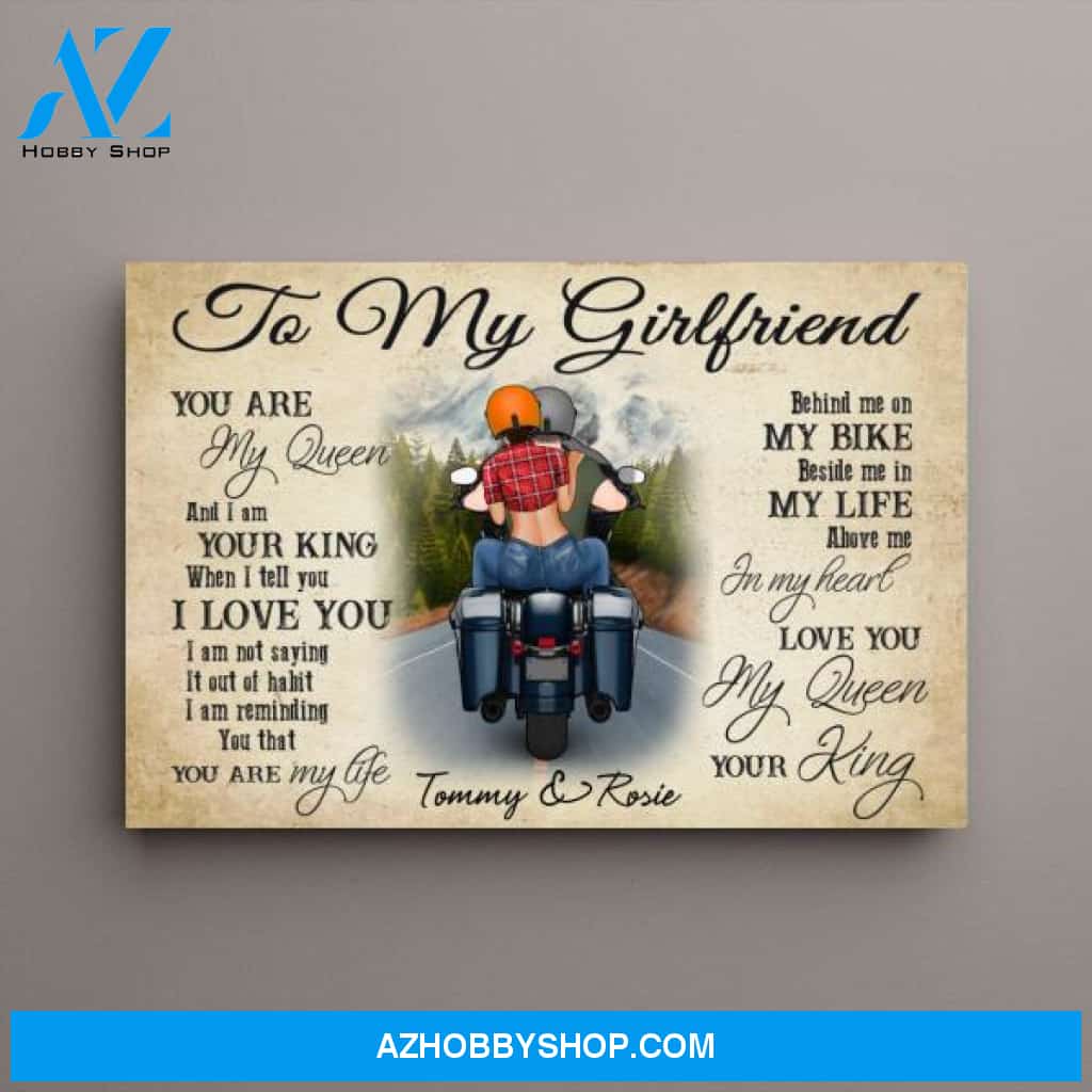 Personalized Canvas, Motorcyle Couple, Gift for Biker Wife, Motorcycle Lovers, Riding Couple