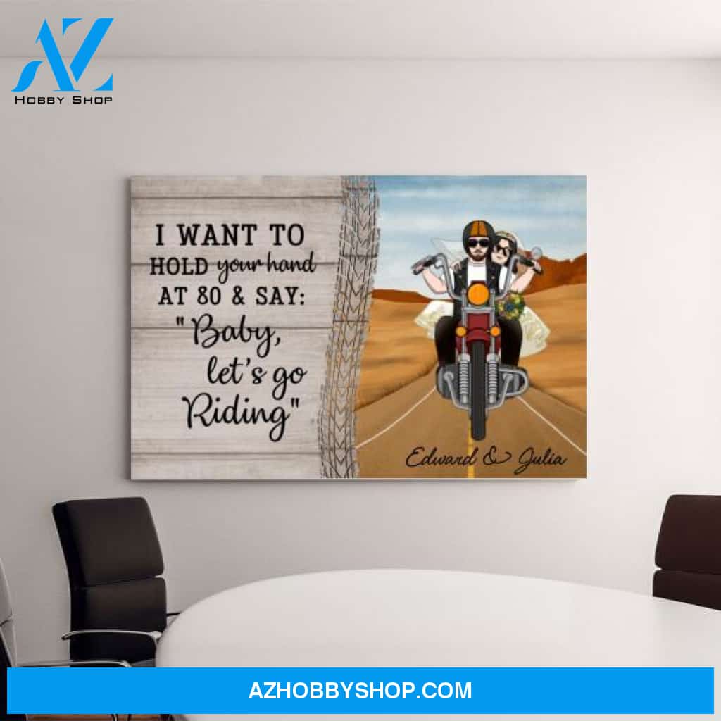 Personalized Canvas, Old Biker Couple Wedding Anniversary, Gift for Motorcycle Riders, Gift for Couple, Anniversary Gift
