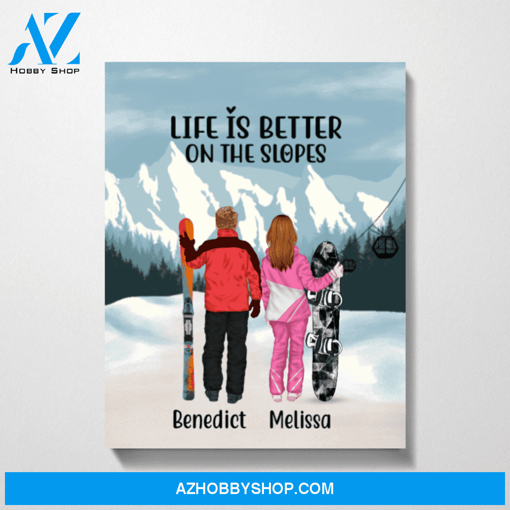 Personalized Canvas, Skiing Man and Snowboarding Woman, Custom Gifts for Ski and Snowboard Lovers
