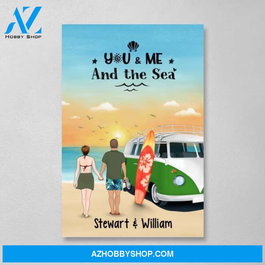 Personalized Canvas, Surfing Couple On The Beach, Gift for Beach and Surfing Lovers