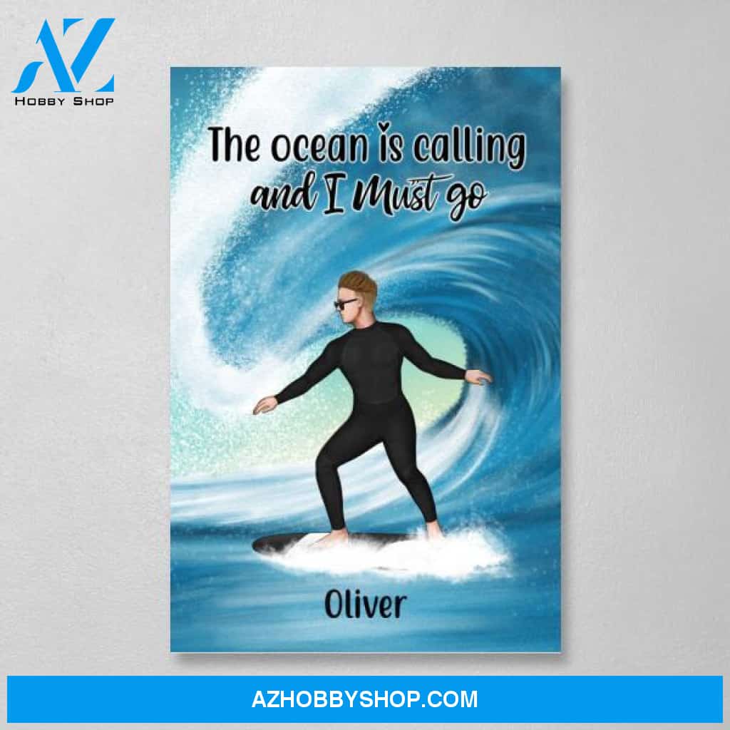 Personalized Canvas, Surfing Solo Sideview Gift for Surfers