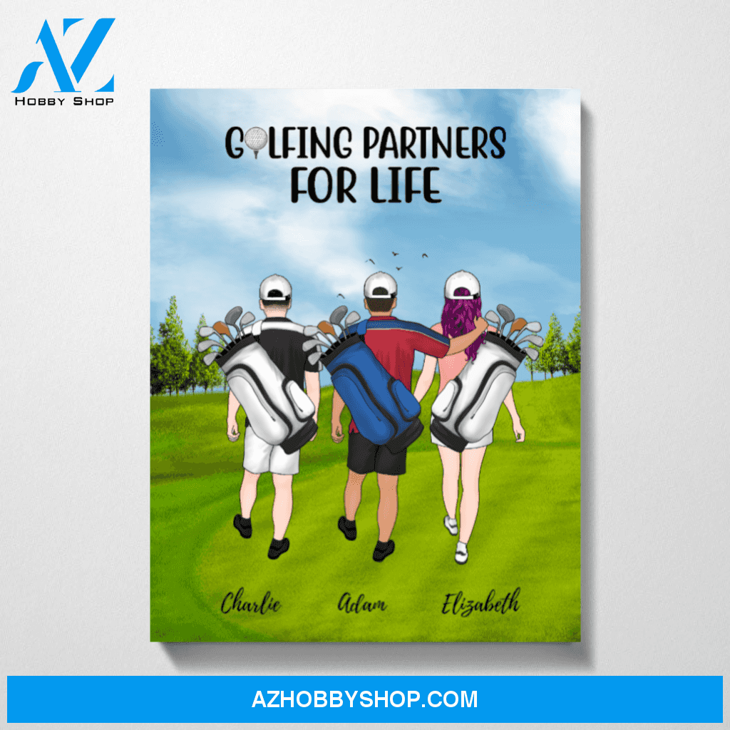 Personalized Canvas, Two Men and Girl Golf Gift for Golf Lovers