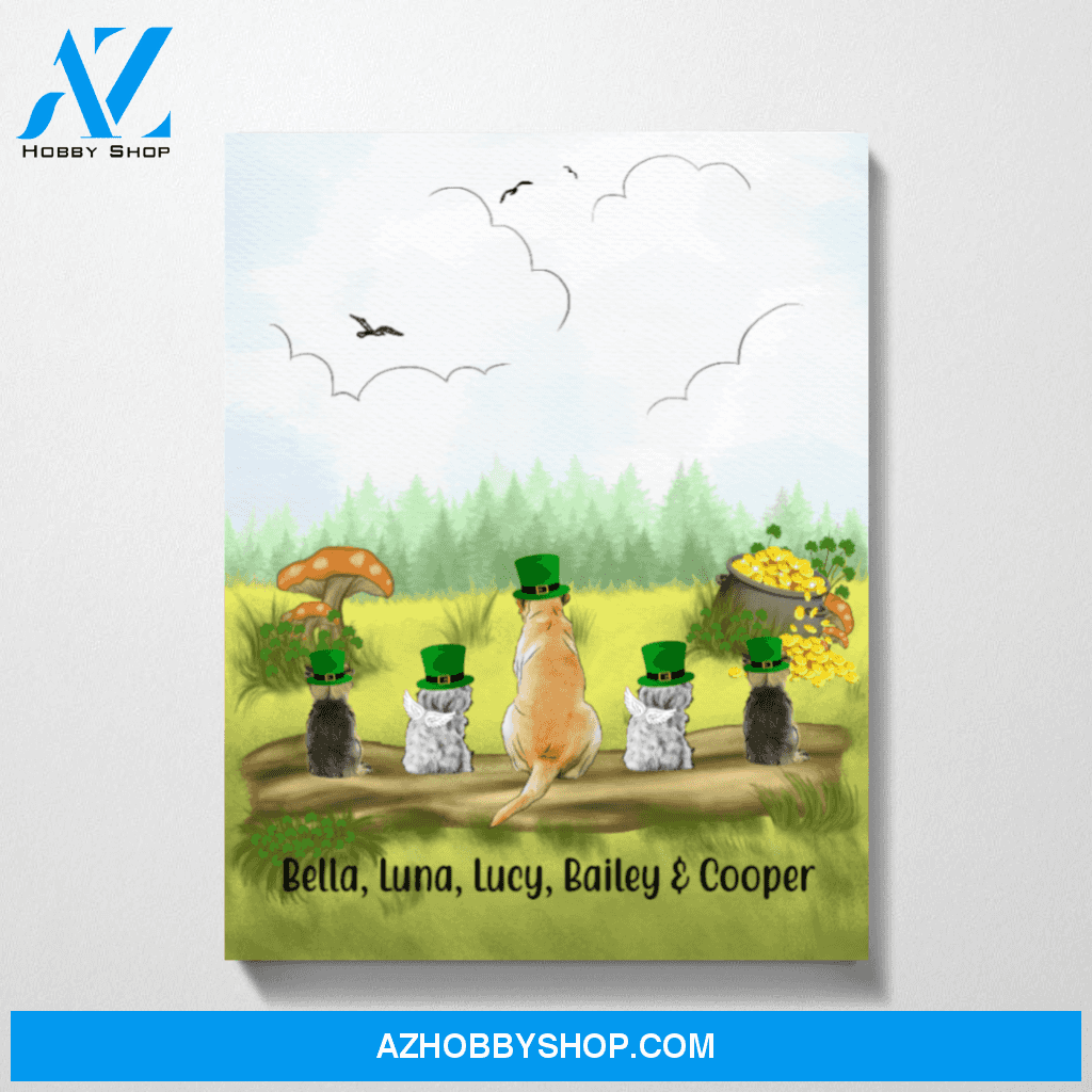Personalized Canvas, Up to Five Dogs Happy St Patrick's Day for Dog Lovers