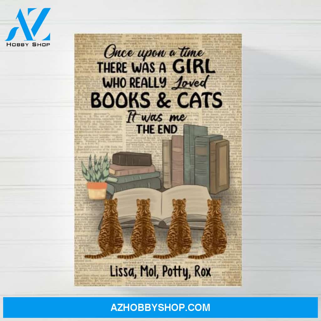 Personalized Canvas/Poster, A Girl Who Loved Books And Cats, Gift For Book And Cat Lovers