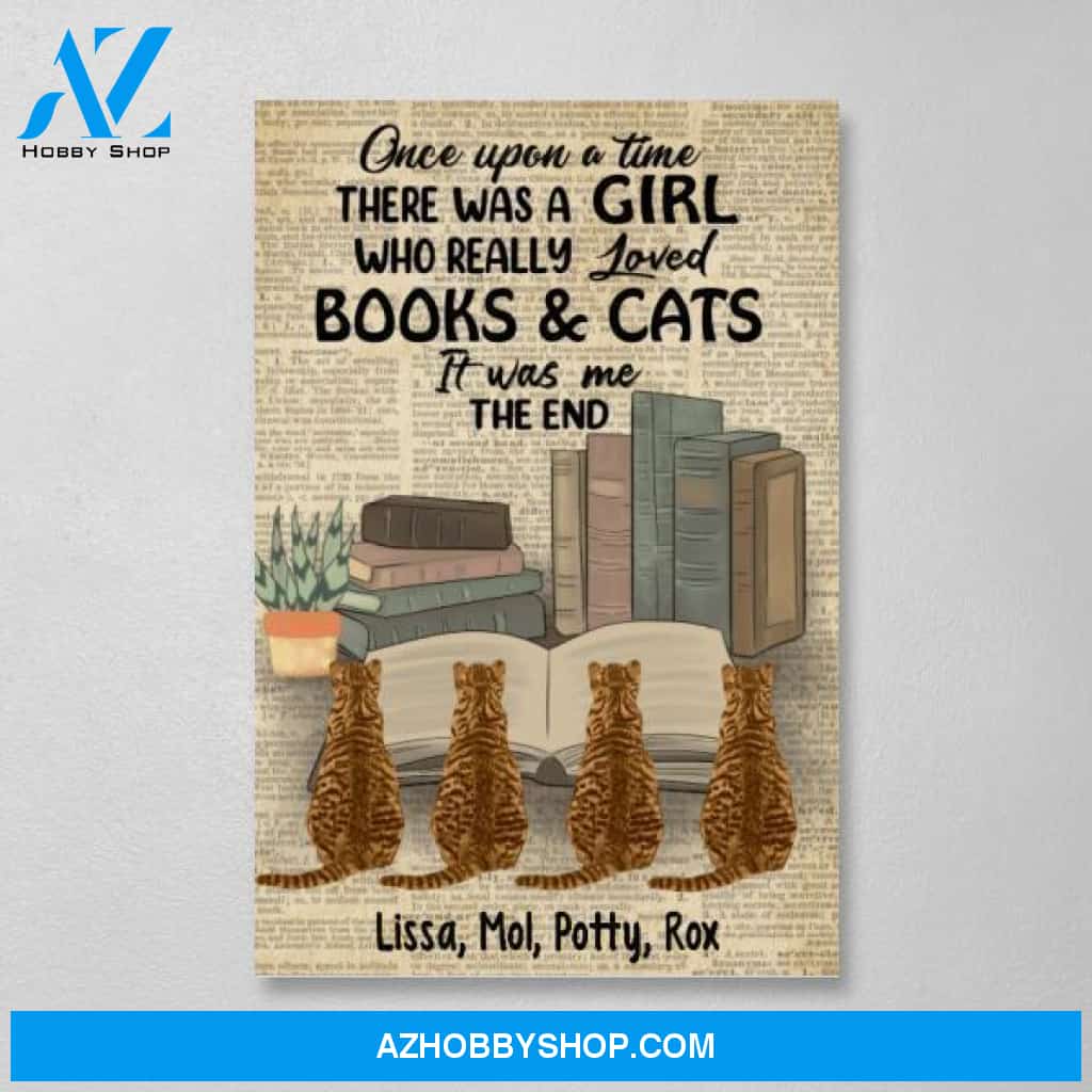 Personalized Canvas/Poster, A Girl Who Loved Books And Cats, Gift For Book And Cat Lovers