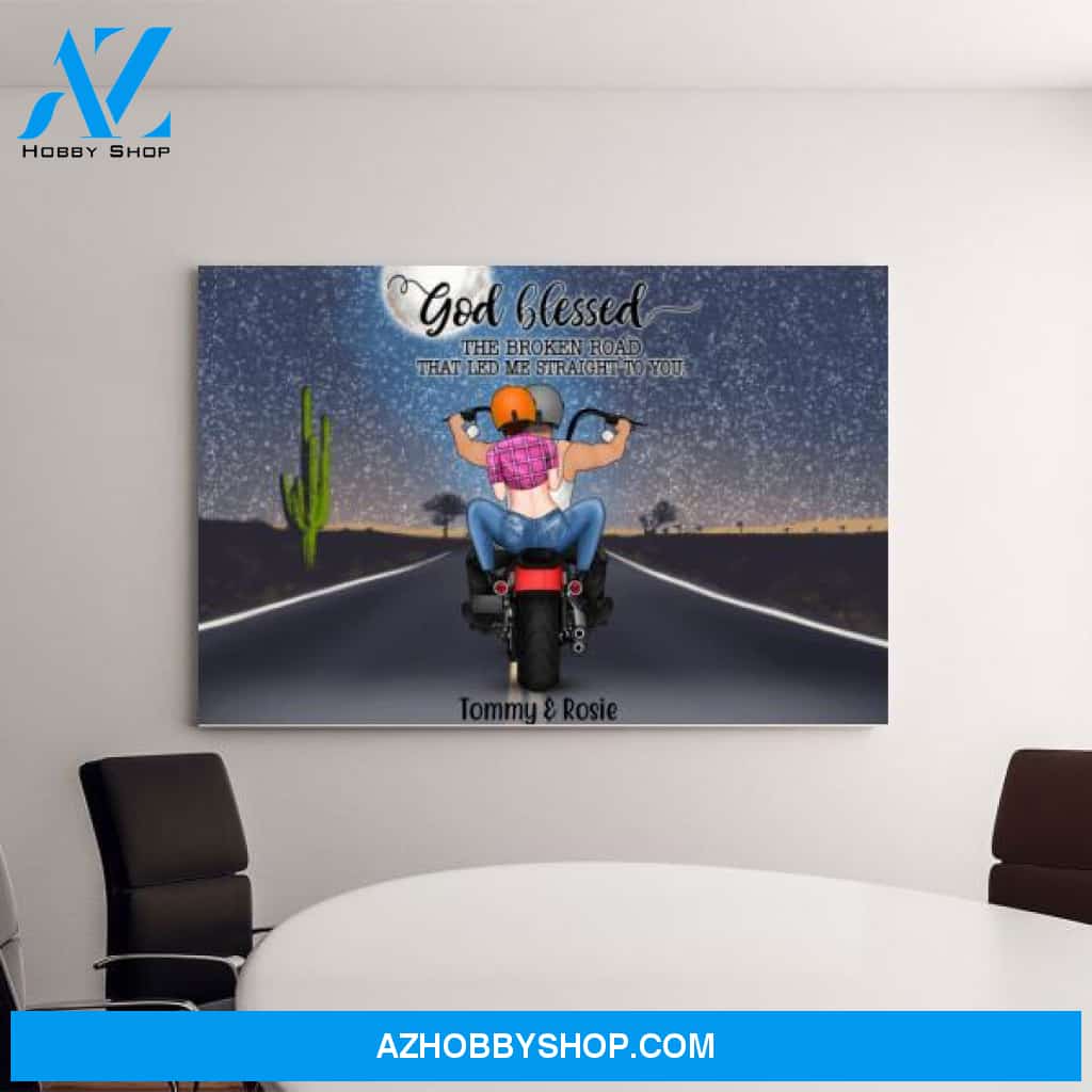 Personalized Landscape Canvas, Motorcycle Couple, Gift for Bikers